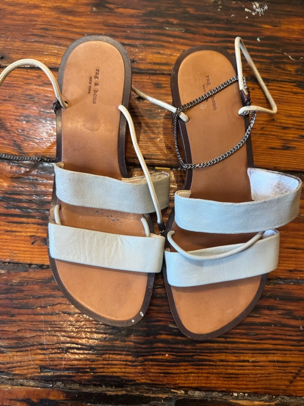 rag & bone Light Blue Leather Strappy Flat Sandals